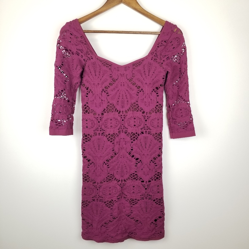 Intimately Free People Lace‎ Bodycon Mini Dress Plum Crochet M/L Boho Festivalor